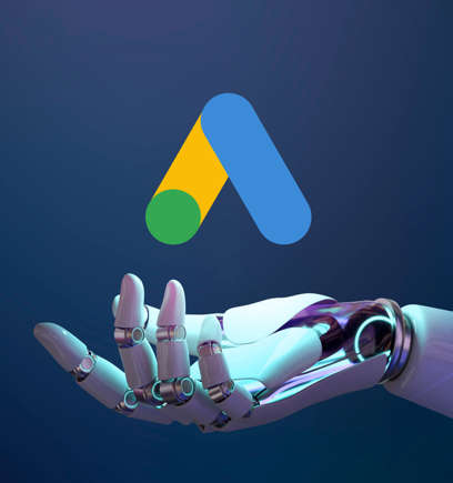 A robot's hand below a variation of Google imagery