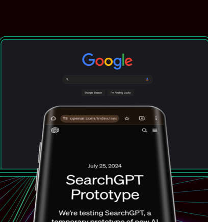 Google home page with SearchGPT on cell phone screen